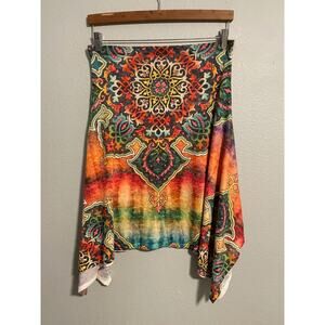 Amma Womens Skirt Small Mixed Media Asymmetric Hem Pull On Stretch Artsy Boho